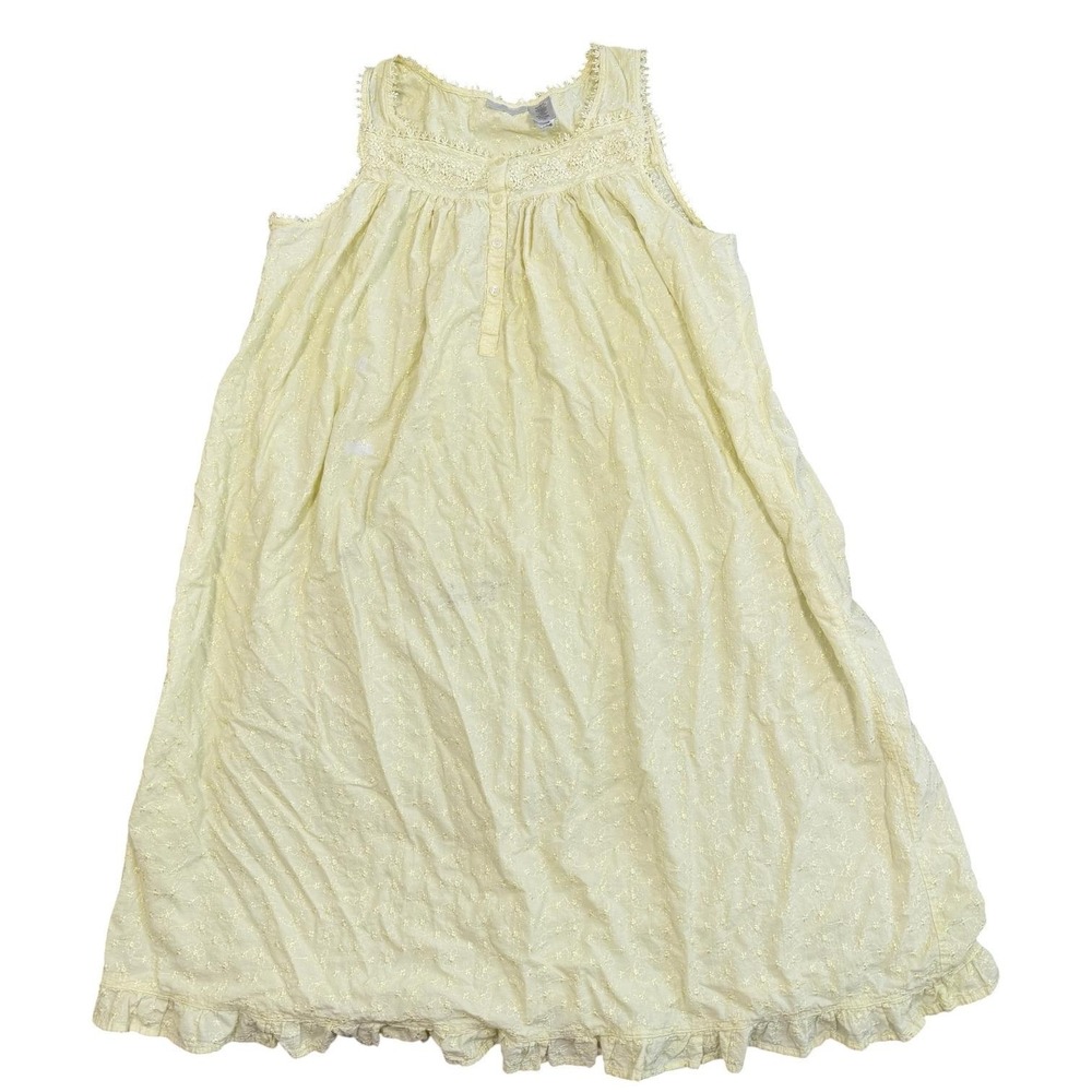 Adonna Nightgown Women XL Yellow Cotton Eyelet Embroidered Ruffle Sleep Gown - Picture 8 of 12